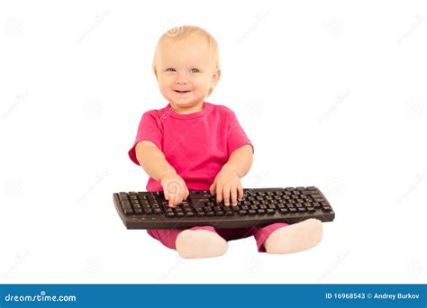 Cute Cheerful Girl Typing On Keyboard Stock Photos - Image: 16968543