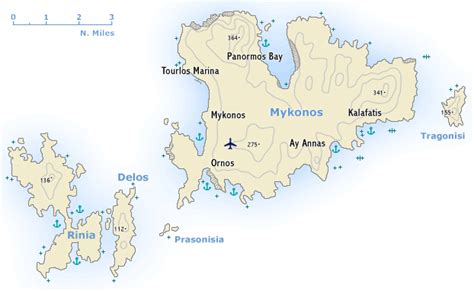 Mykonos Map Beaches - canvas-point