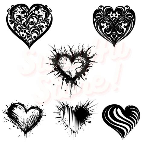 Cliphearts Collection 11 Heart Designs Clipart Black White Instant ...