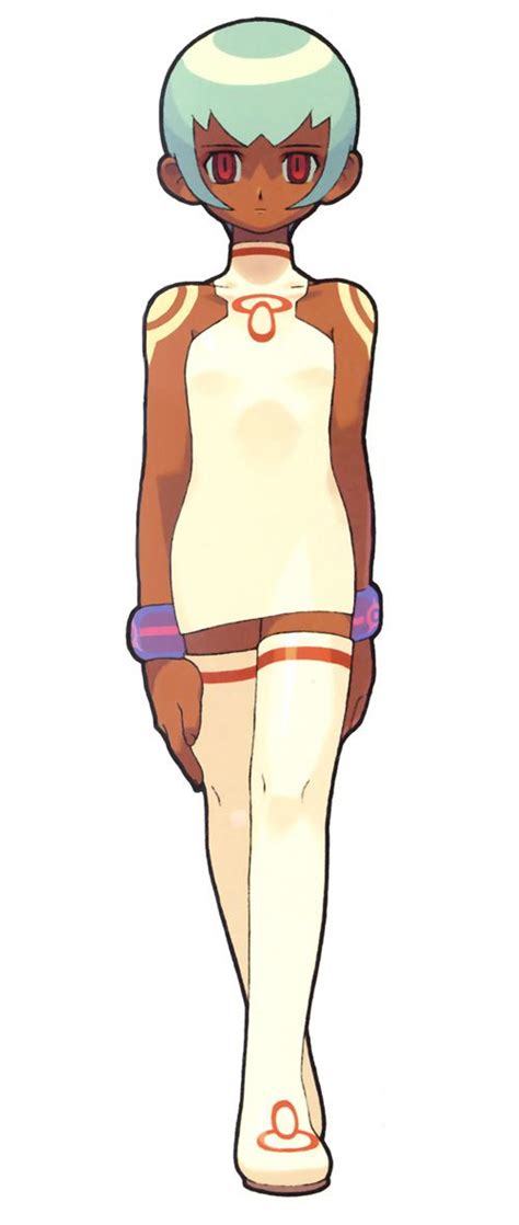 an anime character with blue hair and brown skin wearing white tights, standing in front of