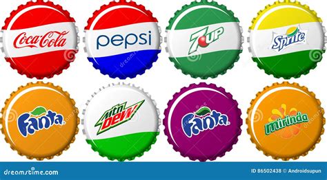 Soft Drink Bottle Caps Collection Editorial Stock Photo - Illustration of green, open: 86502438