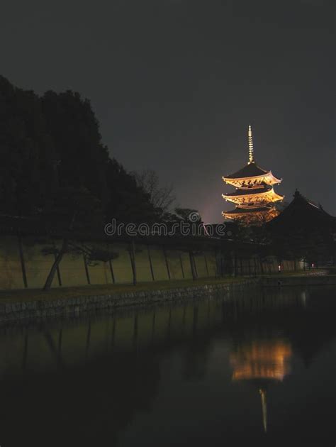 Toji Temple at Night - Kyoto, Japan Stock Photo - Image of rain, moat ...