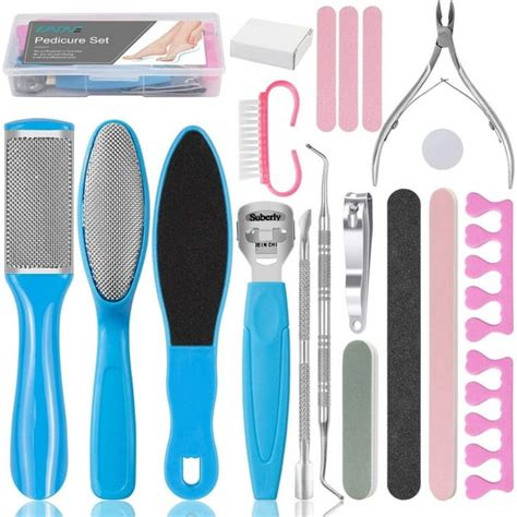 Professional Pedicure Tools Set 20 in 1, Foot Care Kit Stainless Steel Foot Rasp Foot Dead Skin ...