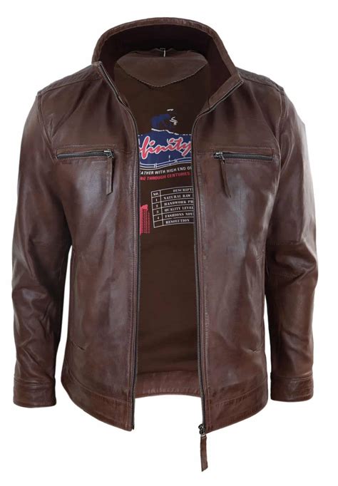 Real Leather Mens High Collar Jacket - Brown: Buy Online - Happy Gentleman