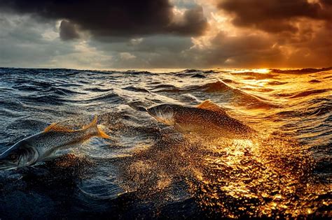 Premium Photo | Vertical shot of a mystical ocean with waves at sun rise 3d illustrated