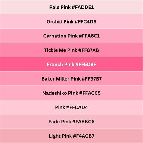 Image Result For Soft Pink Hex Code Color Names Chart Pink Color Chart Blush Color Palette ...