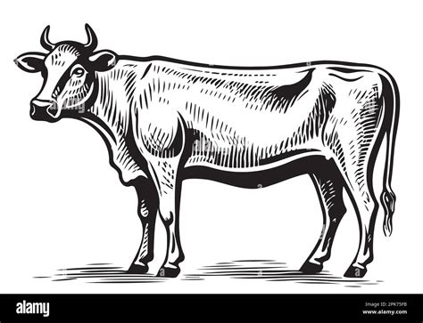 Cow standing hand drawn sketch illustration cattle Stock Vector Image ...