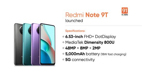 Redmi Note 9T launched with MediaTek Dimensity 800U SoC, 5,000mAh battery, and more: price ...