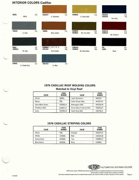 Cadillac Paint Codes & Color Charts