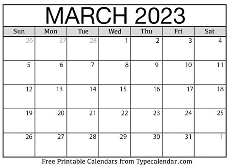 March Calendar 2023 - Ulule