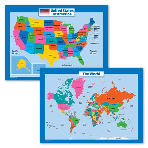 Buy World and USA for Kids - 2 Set - LAMINATED - Wall Chart of the United States and the World ...