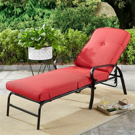 Mainstays Carson Creek Outdoor Chaise Lounge with Brick Red Cushions ...