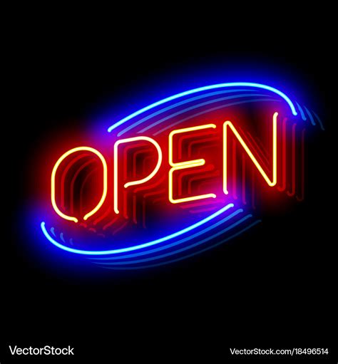 Open neon sign with reflection Royalty Free Vector Image