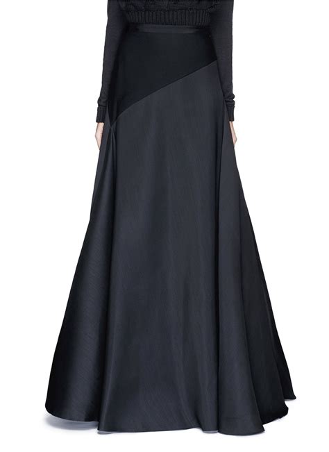 Lanvin Slant Panel Wool-silk Long Flare Skirt in Black | Lyst