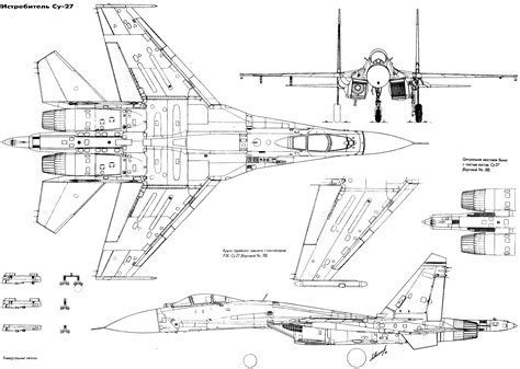 Sukhoi Su-27 Blueprint - Download free blueprint for 3D modeling