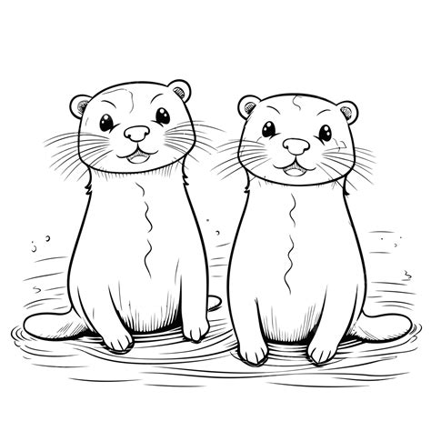 Cute Baby Otter For Coloring Sheets Outline Sketch Drawing Vector Sea ...