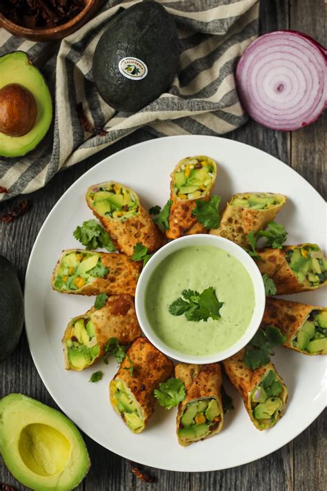 Crispy Avocado Egg Rolls with Avocado Ranch Dipping Sauce - Pink Owl Kitchen