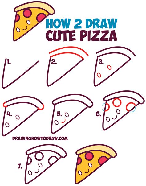 How to Draw Cute Kawaii Pizza Slice with Face on It - Easy Step by Step Drawing Tutorial for ...