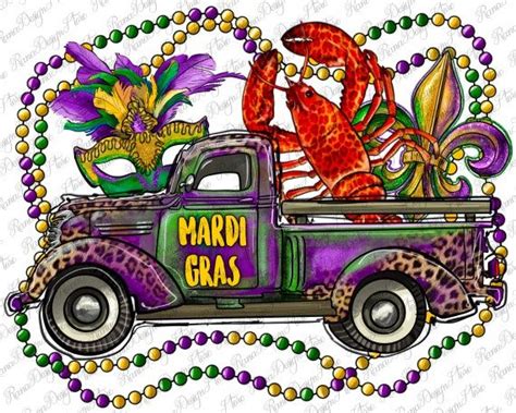 Mardi Gras Truck With Mask Fleur De Lis and Crawfish Png - Etsy | Mardi gras, Drawing ...