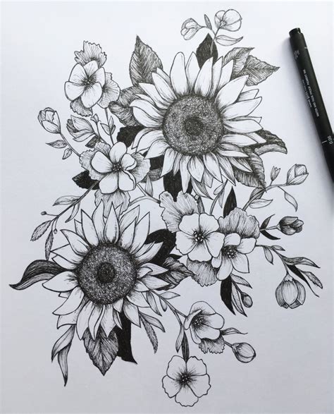 Pen and Ink Flowers A4 Art Print