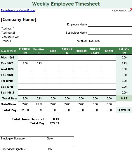 Timesheet Template - Free Simple Time Sheet for Excel