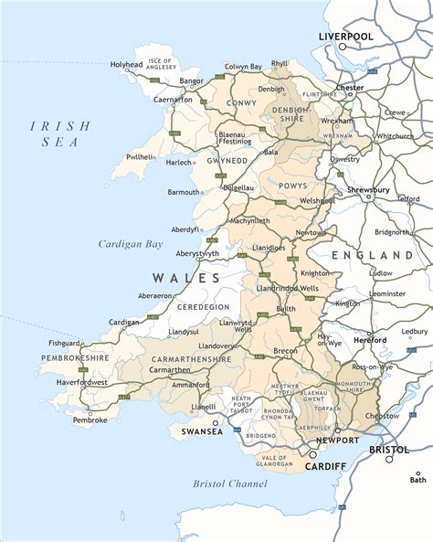 Political map of Wales - royalty free editable vector map - Maproom