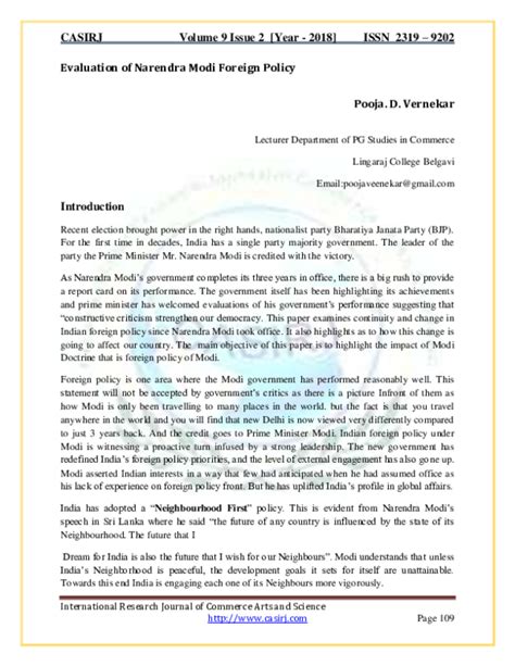 (PDF) Assessment of Modi's Foreign Policy Post-Election