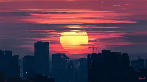 City Buildings Lunar Sunset Wallpaper,HD Artist Wallpapers,4k Wallpapers,Images,Backgrounds ...