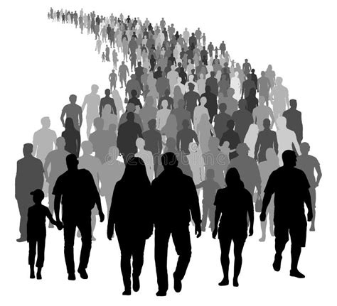 Big Crowd of People is Moving. Silhouette Vector. Stock Vector - Illustration of emigration ...