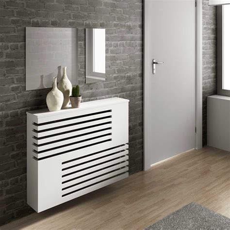 Modern Floating White Radiator Heater Cover Geometric Line design Shelf ...