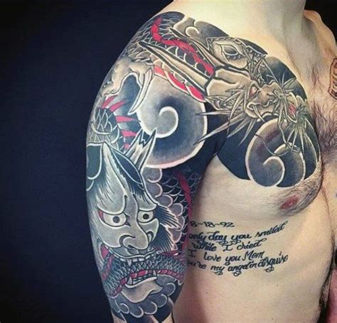 Dragon With Demon Oni Mens Japanese Chest And Half Sleeve Tattoos ...