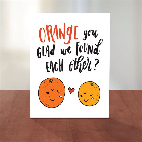 Cute Illustrated Pun Hand Lettered Love Card Orange You