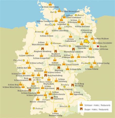 Castles in Germany map - Map of Germany castles (Western Europe - Europe)