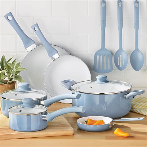 Mainstays Ceramic Nonstick Aluminum 12 Pieces Cookware SET Blue linen - Walmart.com