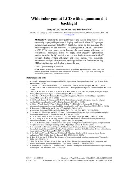 (PDF) Wide color gamut LCD with a quantum dot backlight