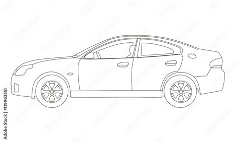 Generic four door sedan car side view, line drawing illustration Stock Vector | Adobe Stock