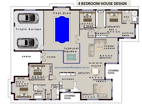 Internal Pool 4 Bedroom House Plans Full Concept Plans for Sale - Etsy