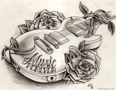 music tattoo - Buscar con Google | Dibujos de guitarras, Dibujos a lápiz increíbles, Diseños de ...