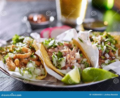 Tasty Plate with Three Authentic Mexican Tacos Stock Photo - Image of authentic, beef: 143864450