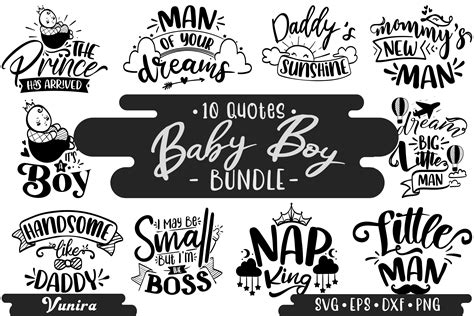 10 Baby Boy Bundle | Lettering Quotes Graphic by Vunira · Creative Fabrica