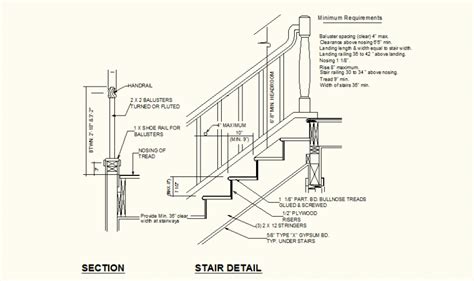 Stair and Handrail Detail section and elevation autocad file - Cadbull