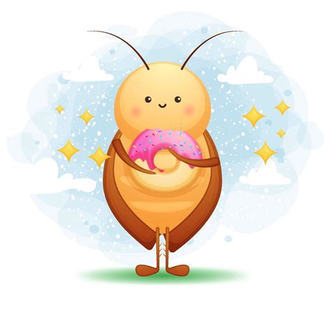 Cute cockroach eats a donut cartoon character 2256787 Vector Art at Vecteezy