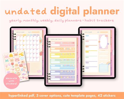 Cute Digital Planner for Goodnotes Undated Monthly Planner Cute Daily Planner With Weekly ...