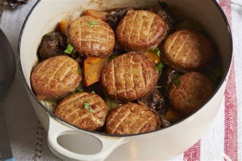 Ale-braised ox cheek stew with cheddar cobblers recipe