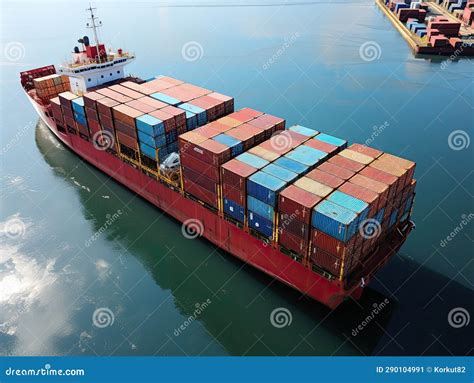 Aerial view of Cargo ship stock illustration. Illustration of port - 290104991