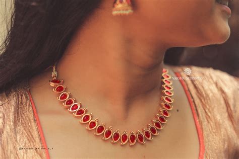 Elegant Ruby Stone Paisley Necklace - South India Jewels