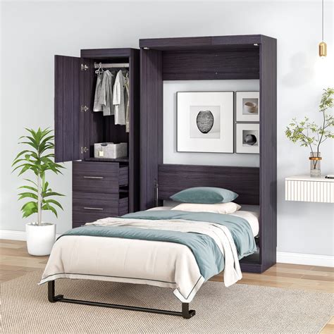 Buy VilroCaz Twin Size Mobile Murphy Cabinet Bed with Wardrobe and ...