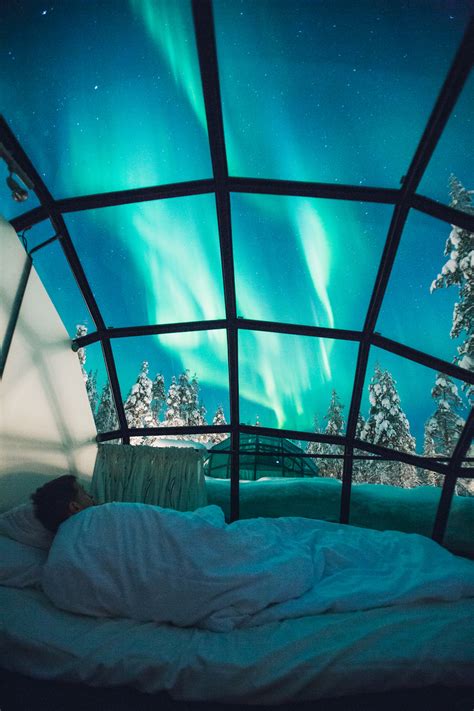 Finland Igloo Hotel - Kakslauttanen. An igloo under the Northern Lights