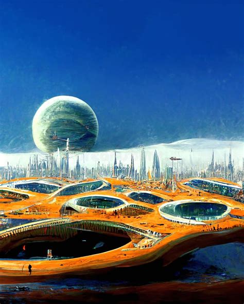 Futuristic City Skyline at Night, Space Base on Alien Planet, Digital Painting Stock ...