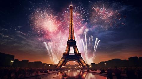 Premium AI Image | Eiffel Tower and fireworks at night in Paris France